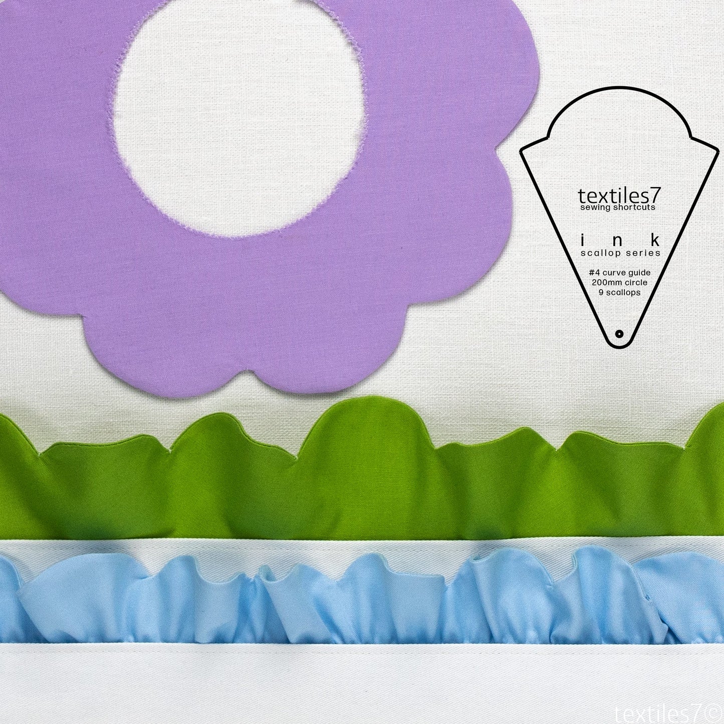 Textiles7 Sewing Shortcuts Ink #4 Curve 200mm outline and trim