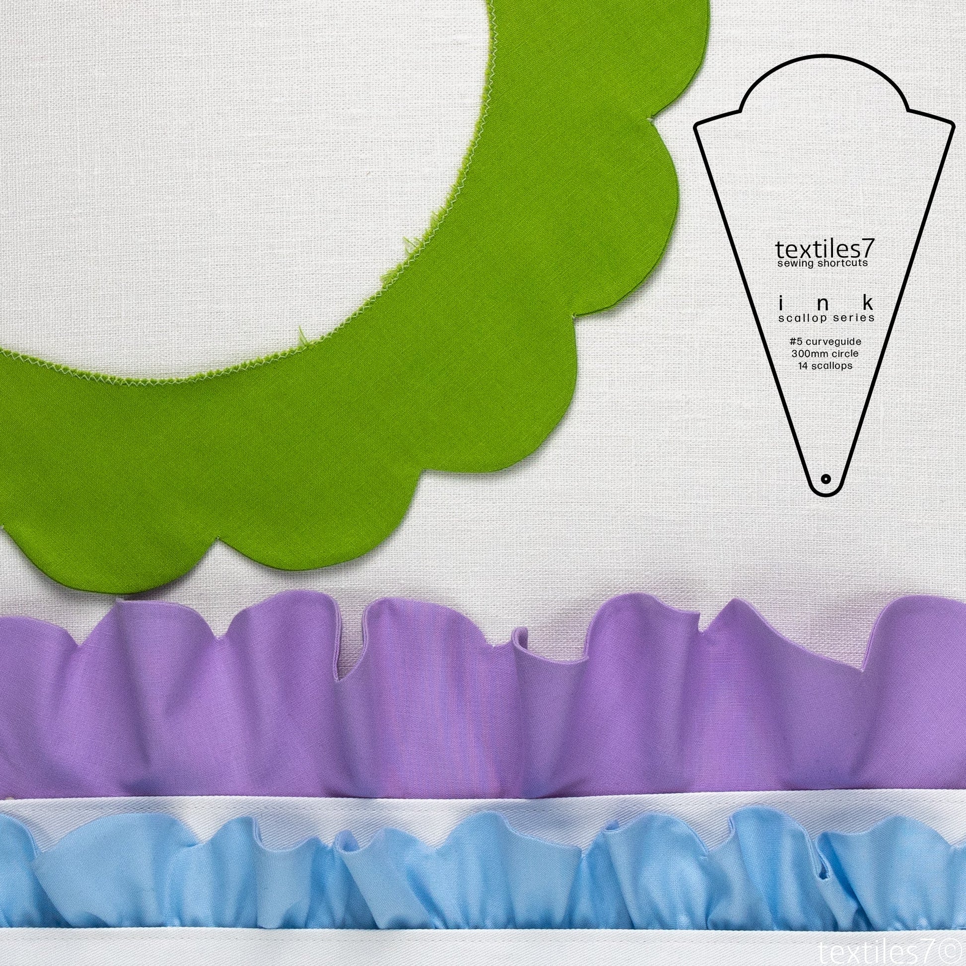 Textiles7 Sewing Shortcuts Ink #5 Curve 300mm outline and trim