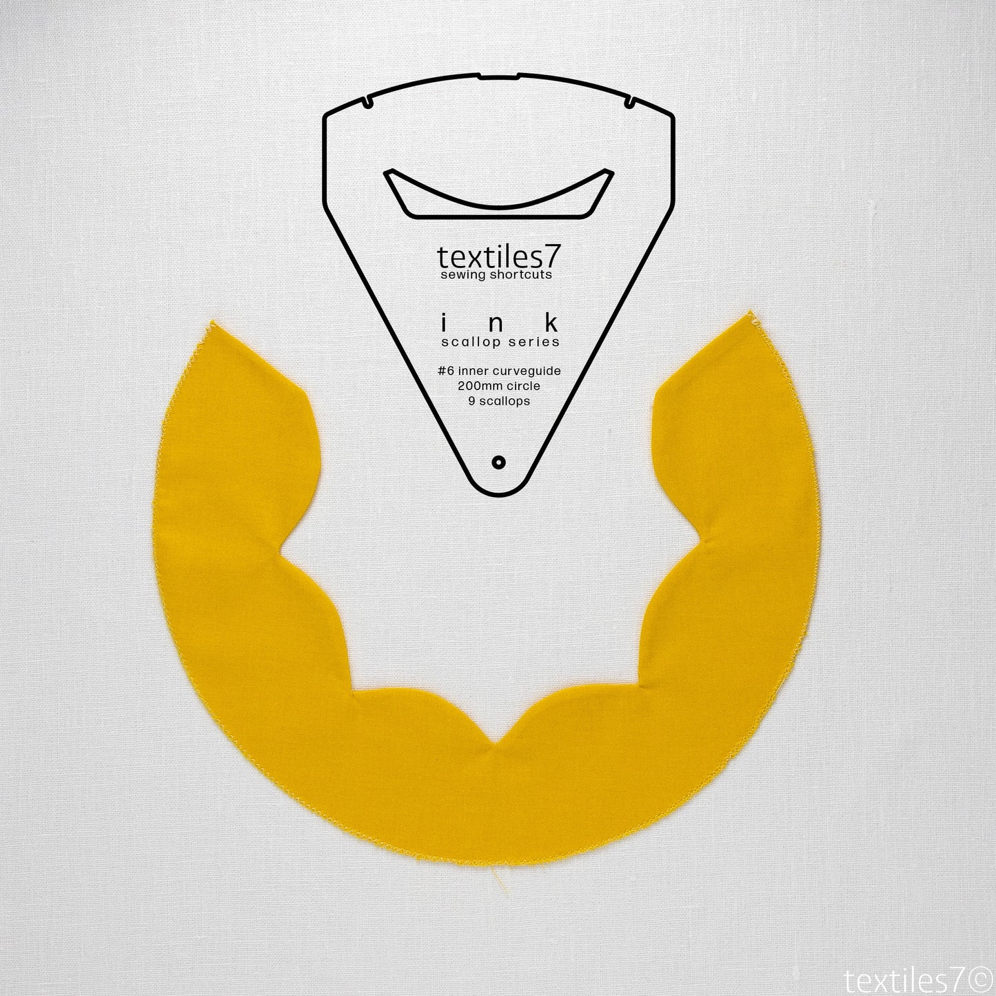 Textiles7 Sewing Shortcuts Ink #6 Inner Curve 200mm outline and trim